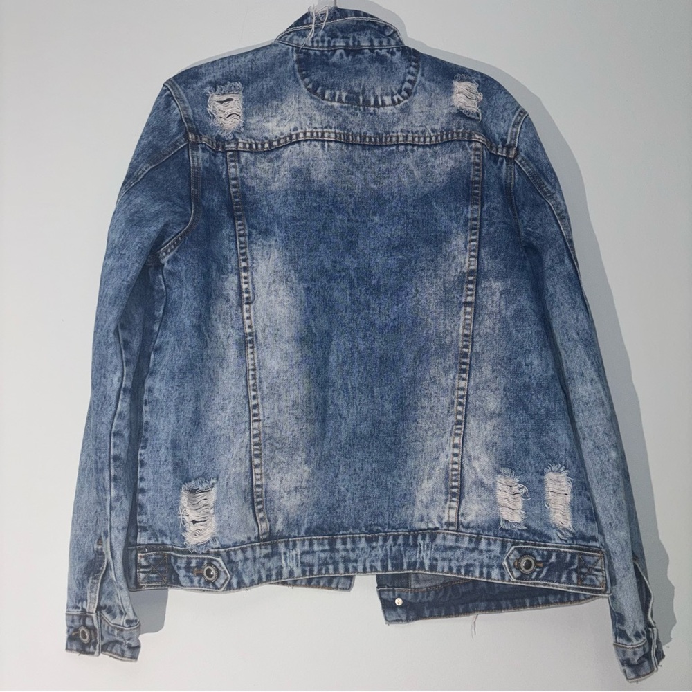 TrillNation Blue Distressed / Thrashed Denim Jean Jacket Size L - Picture 7 of 10